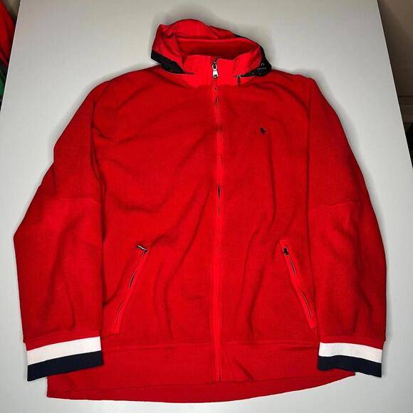 Polo Ralph Lauren Men’s Red Fleece Jacket 2XLT – Full Zip Hooded Warm Outerwear - Picture 1 of 12